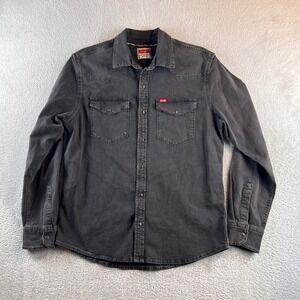 Wrangler Mens Western Snap Shirt Faded Black Denim Pearl Snap M 112359127